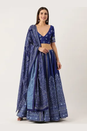 LOOKNBOOK ART Blue Printed Semi-Stitched Lehenga & Unstitched Blouse With Dupatta