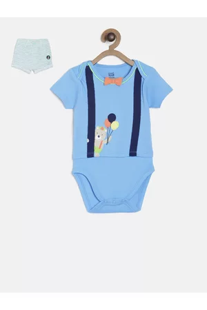 MINI KLUB Boys Blue & White Printed Bodysuit with Shorts