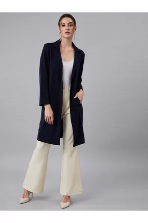 ATHENA Women Navy Blue Solid Lapel Shrug