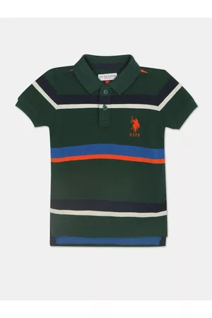 U.S. Polo Assn. U S Polo Assn Boys Olive Green Striped Polo Collar T-shirt