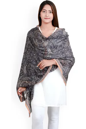 Anekaant Grey & Yellow Printed Shawl