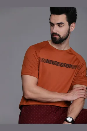 Louis Philippe Men Rust Typography Printed Slim Fit T-shirt