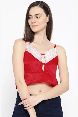 Erotissch Women Red Solid Satin Bralette Top