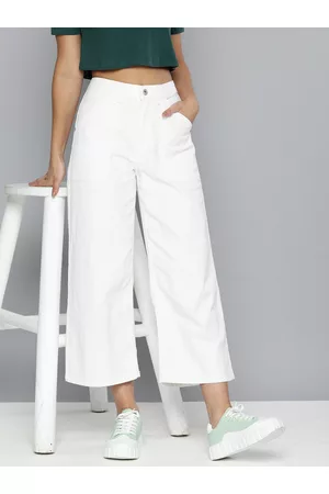 Flying Machine Women White Wide Leg High-Rise Stretchable Jeans