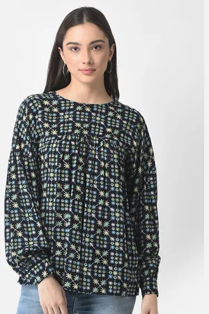 Crimsoune Club Navy Blue Geometric Print Top