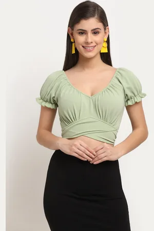 ELEVANTO Women Green Wrap Crop Top