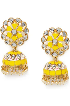 Kord Store Yellow Gold-Plated Kundan Studded Dome Shaped Jhumkas