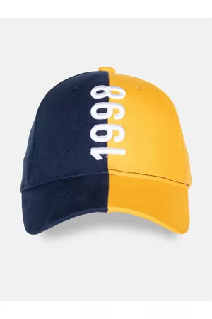 Status Quo Men Yellow & Navy Blue Colourblocked Visor Cap