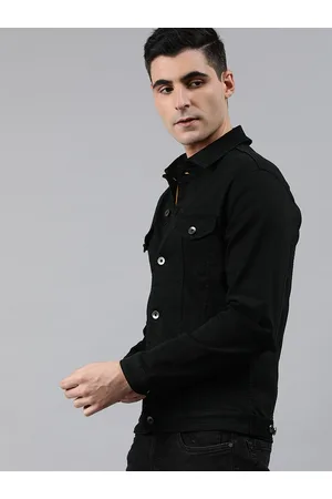 WROGN Men Black Solid Slim Fit Denim Jacket