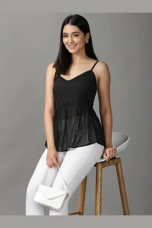 SHOWOFF Women Black Embellished Georgette Peplum Top