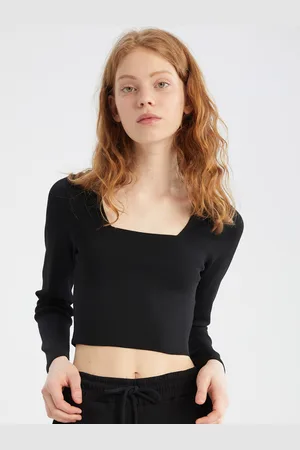 DeFacto Women Black Crop Pullover