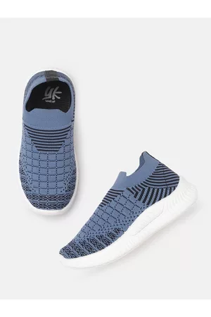 YK Girls Blue Woven Design Slip-On Sneakers