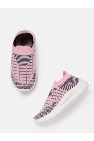 YK Girls Pink & Grey Self-Checked Slip-On Sneakers