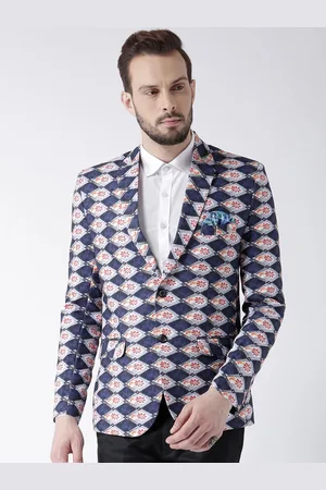 Hangup Men Blue & Red Printed Casual Blazer