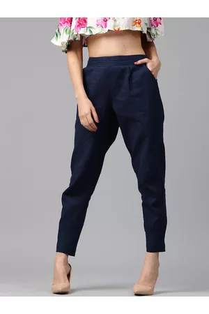 Jaipur Women Navy Solid Trousers