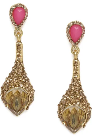 Kord Store Pink & Gold-Plated Stone Studded Contemporary Drop Earrings