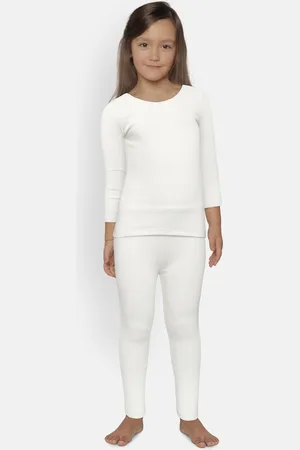 Kanvin Girls White Self Design Thermal Set