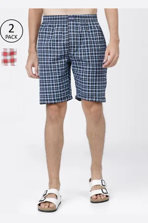 Highlander Men Pack of 2 Blue & Red Checked Lounge Shorts