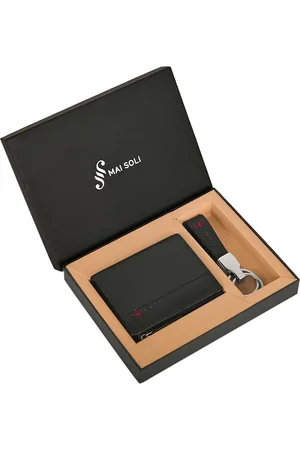 MAI SOLI Men Neo Genuine Leather RFID Protected Zip Wallet & Key Ring Gift Set