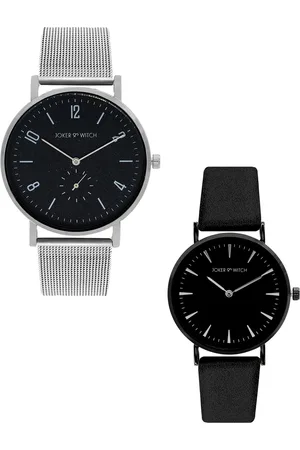 Joker & Witch Black & Silver-Toned Ali & Syd Couple Watch Gift Set JWCW194