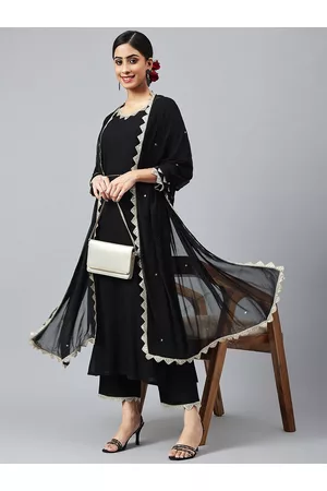 Khushal K Women Black Sequinned Kurta with Trousers & With Dupatta