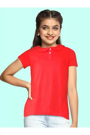 METRO KIDS COMPANY Girls Red Peter Pan Collar T-shirt