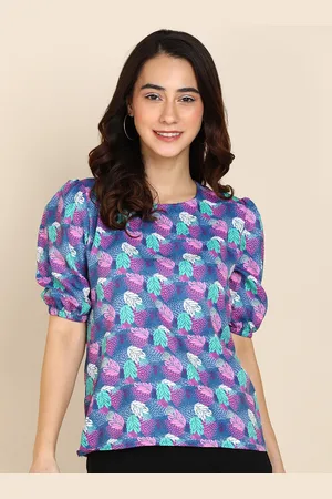 Sangria Purple Floral Print Crepe Top