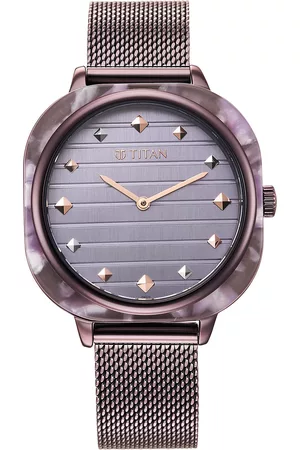 Titan Women Purple Brass Dial & Black Bracelet Style Straps Analogue Watch