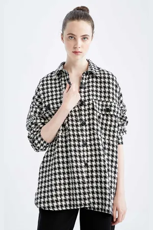 DeFacto Women Black Micro Checks Casual Shirt