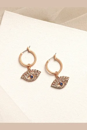 Joker & Witch Gold-Toned & Blue Contemporary Sparkle Blue Evil Eye Drop Earrings