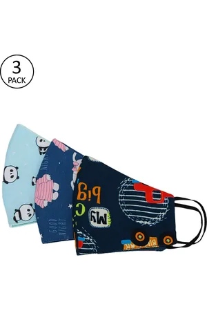 Tossido Kids Blue Pack Of 3 Printed 3-Ply Reusable Cloth Masks