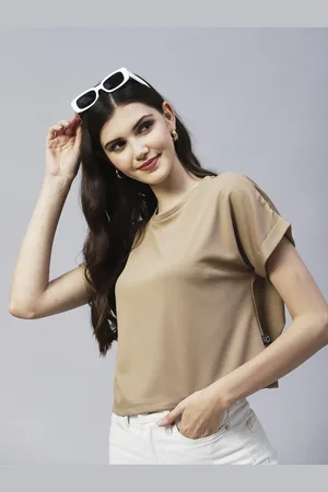 Rigo Women Beige Extended Sleeves Crop Top