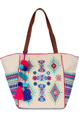 Anekaant Off-White & Blue Embroidered Tote Bag