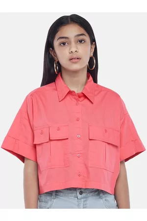 Pantaloons Girls Coral Extended Sleeves Shirt Style Crop Top