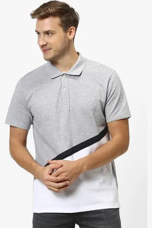 Celio Men Grey & White Colourblocked Polo Collar T-shirt