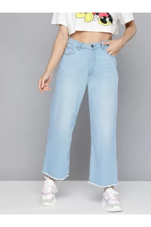 Flying Machine Women Blue Wide Leg Mid Rise Light Fade Stretchable Jeans
