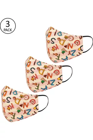 Tossido Kids Pack Of 3 Beige Printed 3-Ply Reusable Cloth Masks