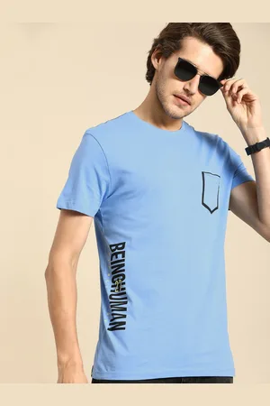 Being Human Men Blue & Black Typography Printed Slim Fit Pure Cotton Casual T-shirt