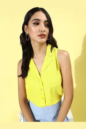 DressBerry Women Bright Yellow Solid Pockets Please Shirt