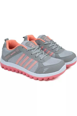 ASIAN Women Grey & Peach-Coloured Mesh Running Shoes