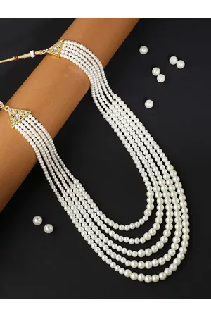Yellow Chimes Men Gold-Toned & White Pearl Gold-Plated Multilayer Dulha Necklace