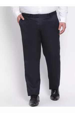 Hangup Men Navy Blue Solid Formal Trousers