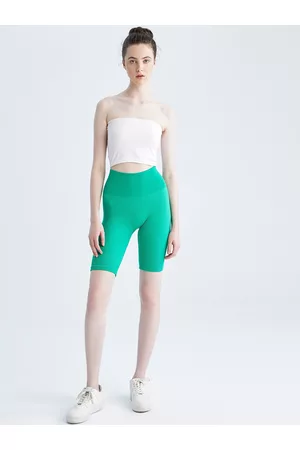 DeFacto Women Green Skinny Fit High-Rise Sports Shorts