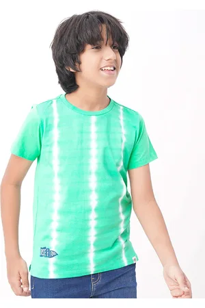 edheads Boys Green Tie and Dye Dyed Round Neck Cotton T-shirt