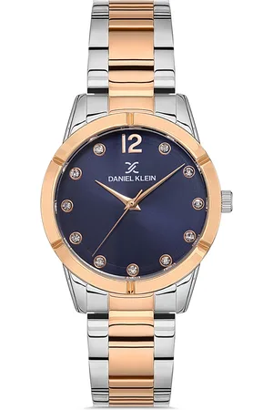 Daniel Klein Women Blue Embellished Dial & Silver Toned Stainless Steel Bracelet Style Straps Analogue Watch