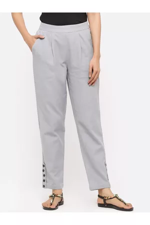 Jaipur Women Grey Regular Fit Solid Trousers