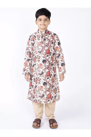 TABARD Boys White Floral Printed Kurta