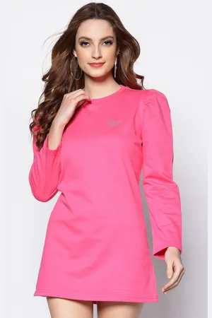 Sera Women Fuchsia Pink Cotton Longline Sweatshirt