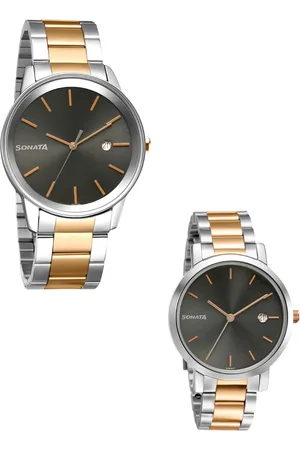 Sonata Unisex Black His & Her Analogue Watch Gift Set 71338164KM01