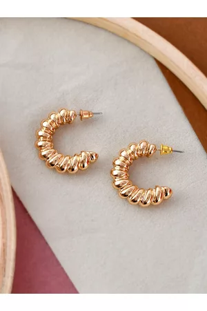 Shoshaa Women Gold-Toned Contemporary Half Hoop Earrings
